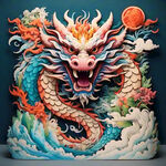 中国龙，正面，彩色国潮风插画，画面左右对称，细节清晰