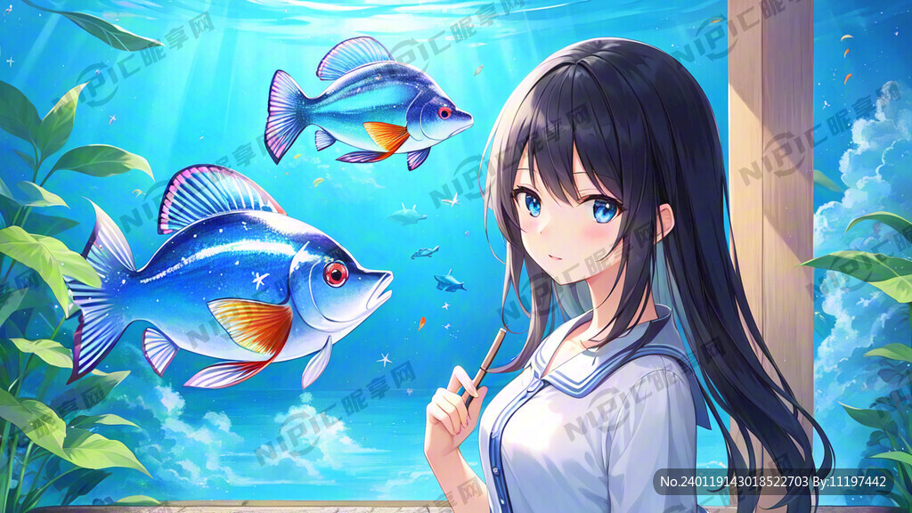 鳜鱼 卡通 女孩