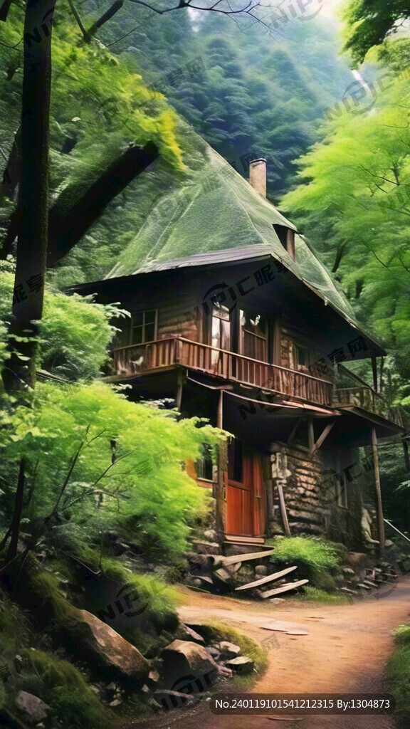 深山 绿色树木 几间小屋
