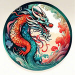 中国龙，正面，彩色国潮风插画，画面左右对称，细节清晰