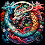 中国龙，正面，彩色国潮风插画，画面左右对称，细节清晰