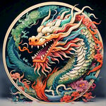 中国龙，正面，彩色国潮风插画，画面左右对称，细节清晰