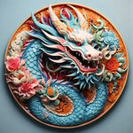 中国龙，正面，彩色国潮风插画，画面左右对称，细节清晰