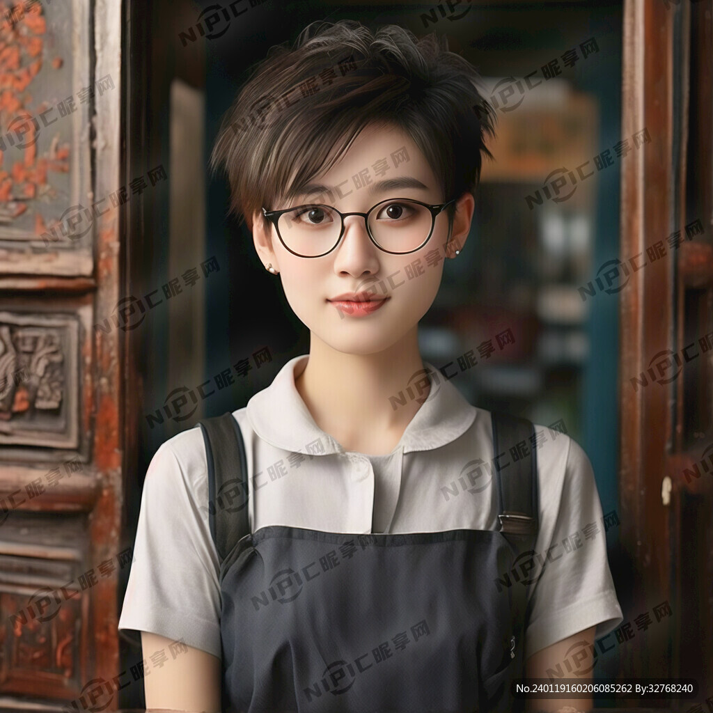 女孩 戴眼镜 短发 利落 可爱
