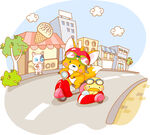 矢量狐狸电动车道路风景画插画