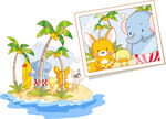 椰树海岛动物插画风景画