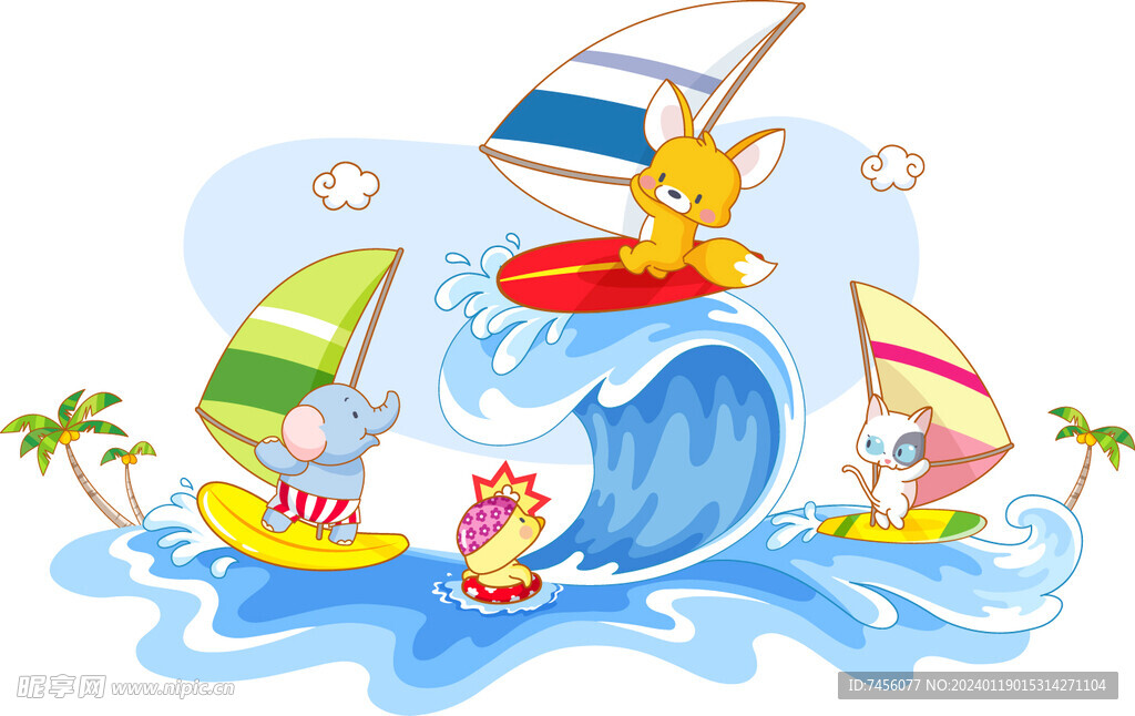 冲浪小帆船海景插画