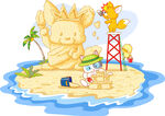 沙雕沙滩海景风景画插画