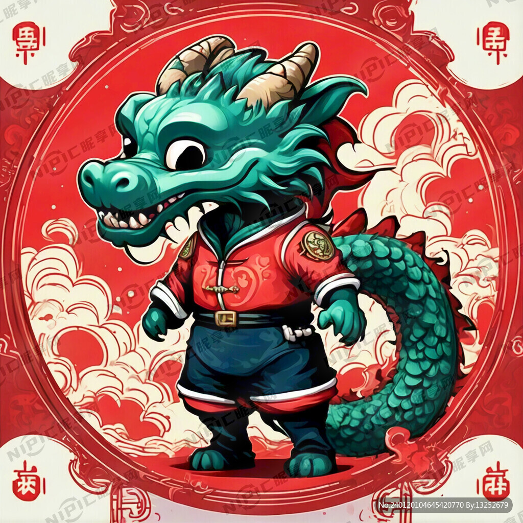 红色背景 龙 卡通 祝贺 新年