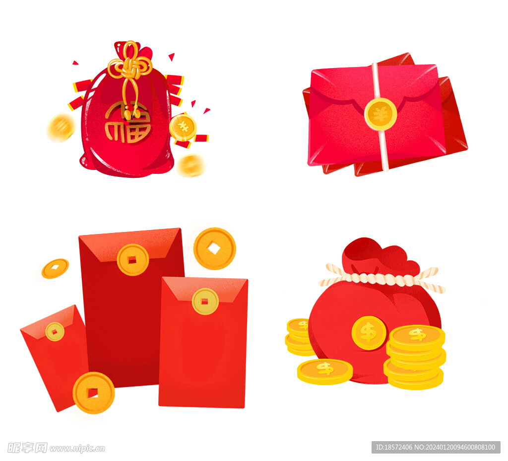卡通红包新年素材分层图