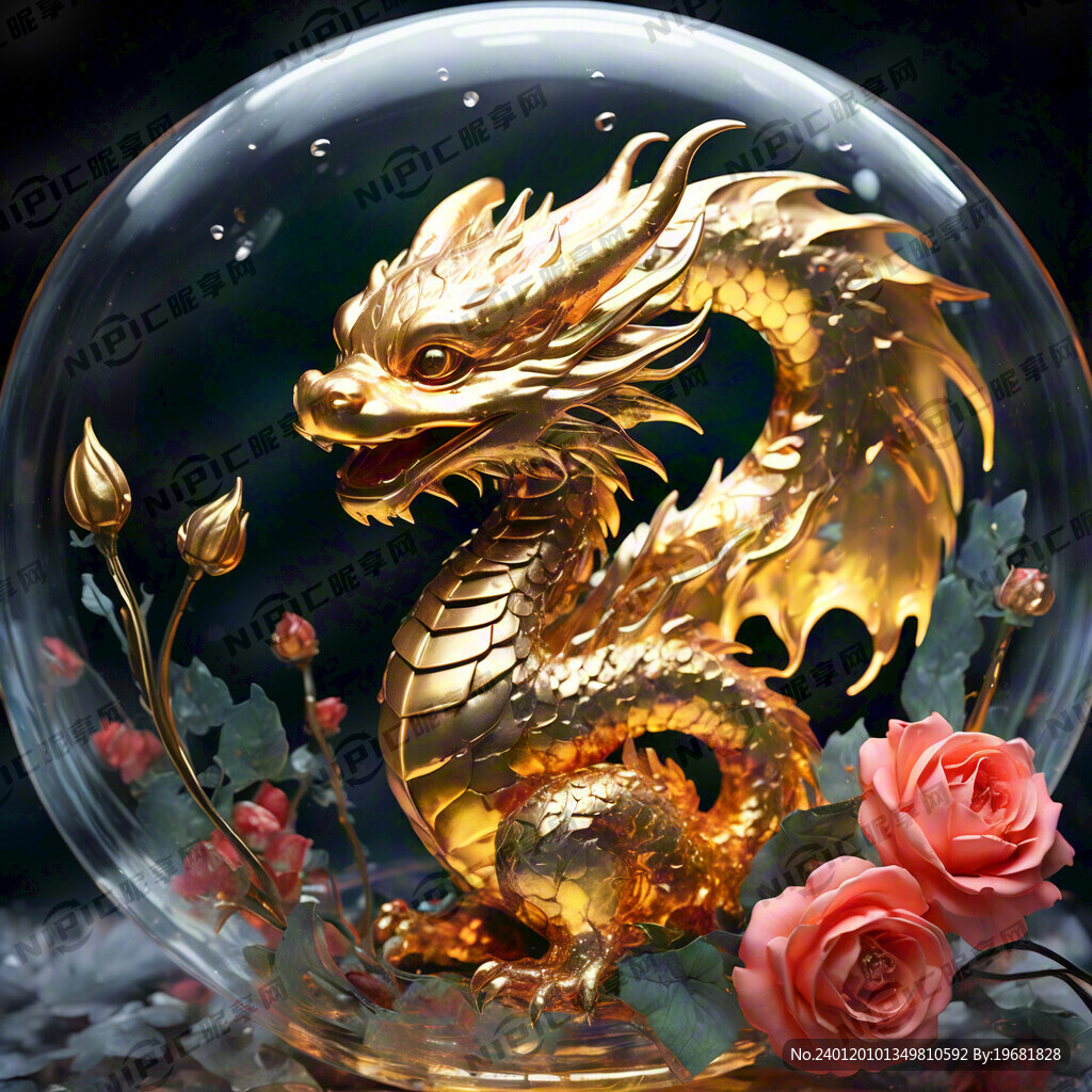 金龙 玻璃感 金色 可爱