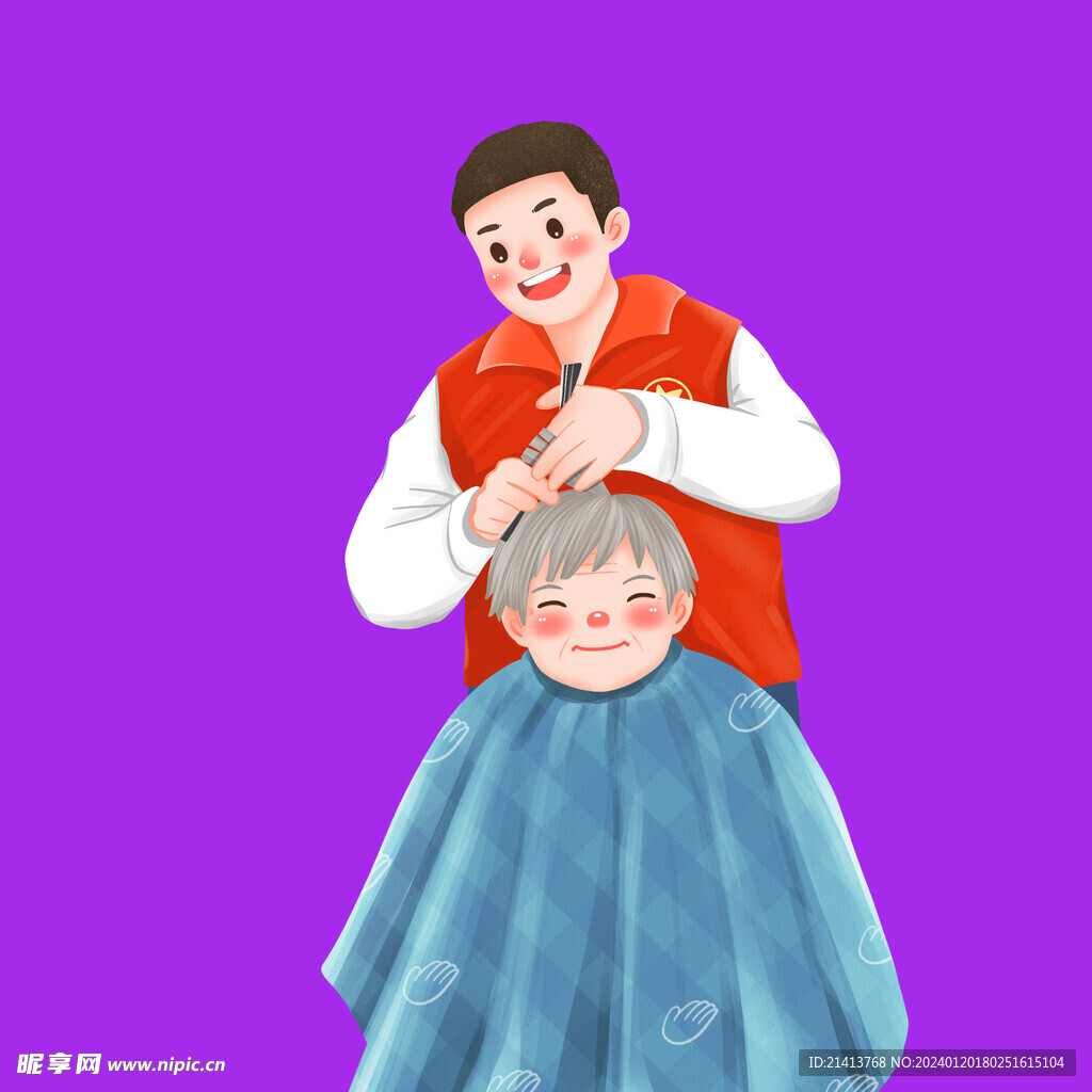 手绘卡通老人 