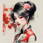 中国风 旗袍 妩媚 美人 正侧脸 卡通人物