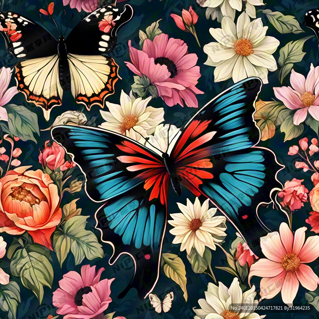 花 鸟 蝴蝶 插画 无缝 背景