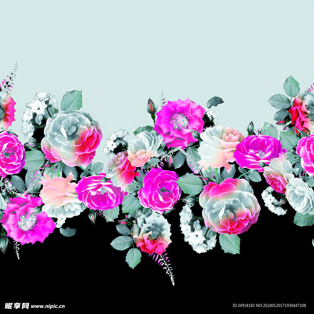 手绘花玫红