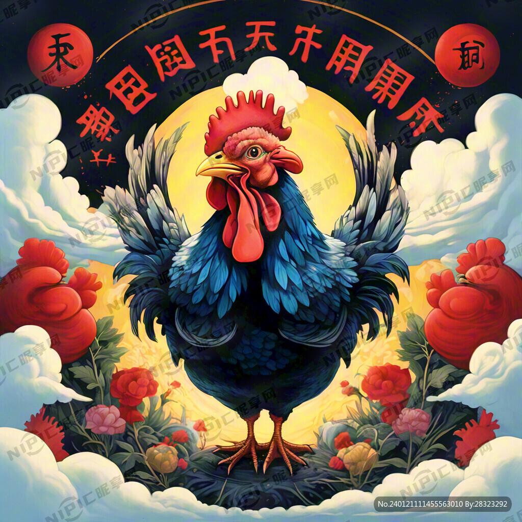 大大的福 有鸡的插画