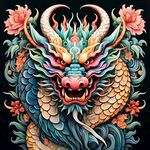 中国龙，正面，彩色国潮风插画，画面左右对称，细节清晰