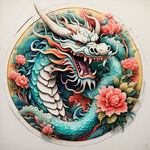 中国龙，正面，彩色国潮风插画，画面左右对称，细节清晰