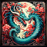 中国龙，正面，彩色国潮风插画，画面左右对称，细节清晰