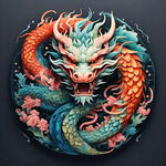 中国龙，正面，彩色国潮风插画，画面左右对称，细节清晰