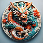 中国龙，正面，彩色国潮风插画，画面左右对称，细节清晰