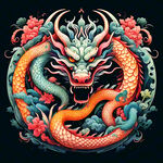 中国龙，正面，彩色国潮风插画，画面左右对称，细节清晰