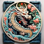 中国龙，正面，彩色国潮风插画，画面左右对称，细节清晰