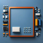设计一个电子元器件产品展示板的平面格式，蓝色边框为主