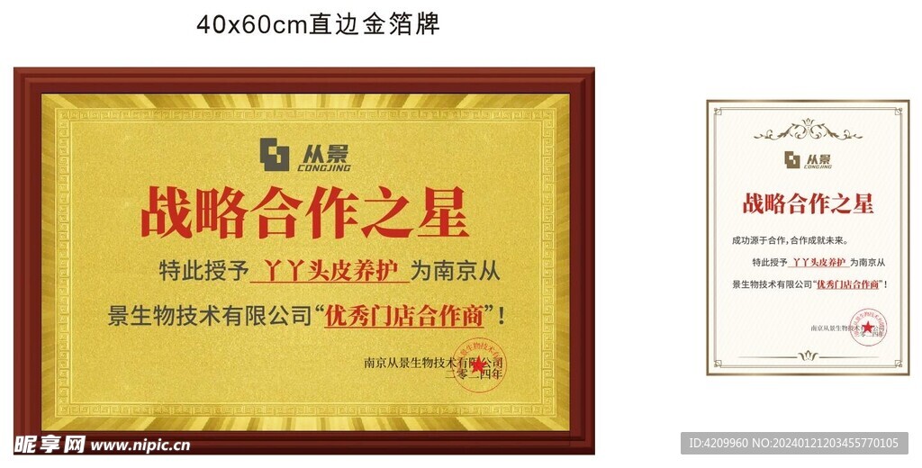 从景战略合作授权牌