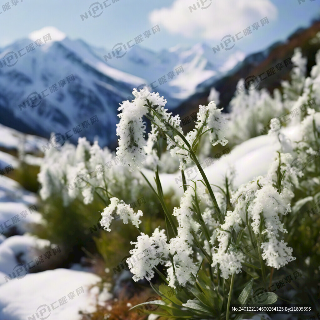 高山雪绒草 白色雪地