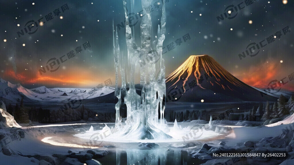 火山 冰泉 雪花 简洁大气