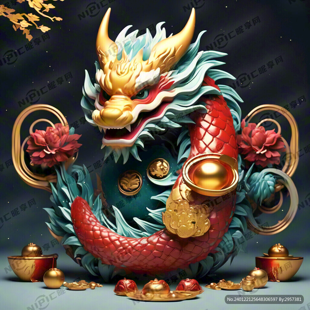 拜年 小孩 龙 金元宝