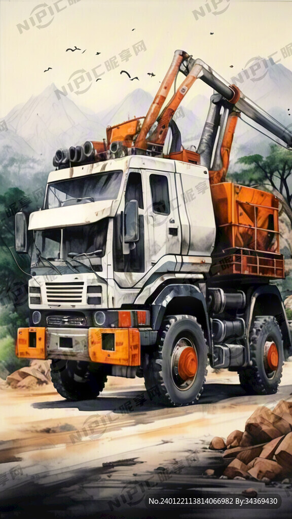 工地塔吊   水墨画