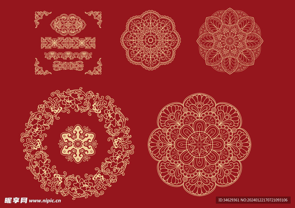 中式传统纹样圆形花纹