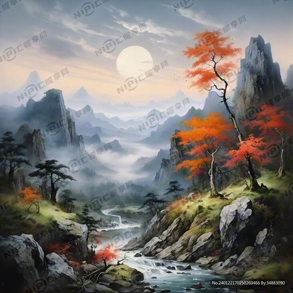 山谷 中国风 中国画 山水