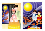 韩国夫妻孩童水彩插画