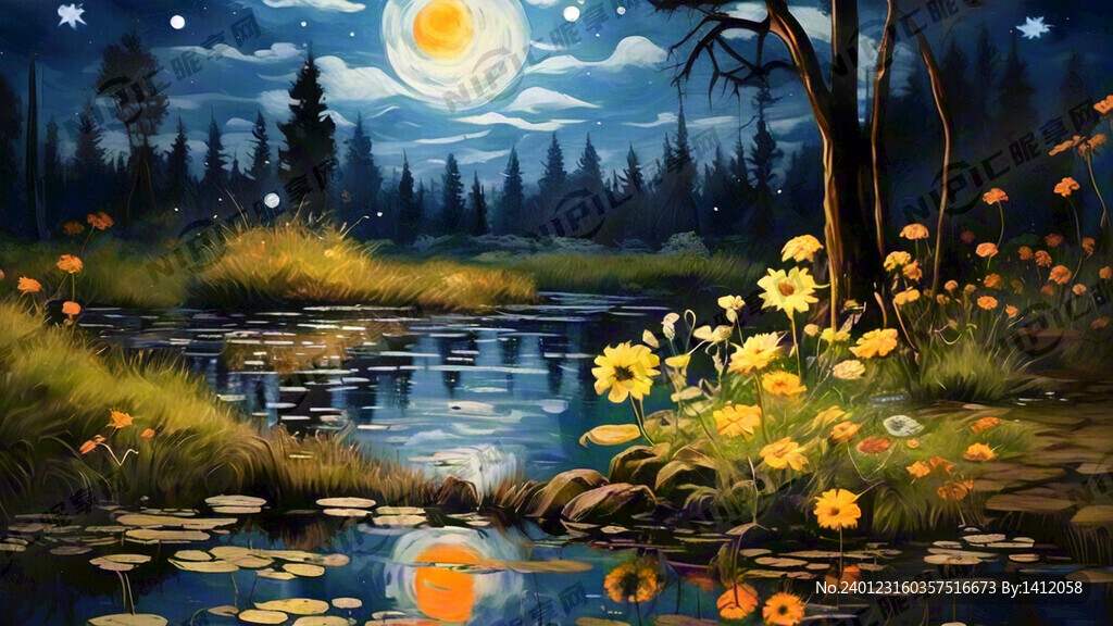夜晚 树林 小池塘 青蛙 蚊子