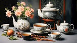 毛笔画，围炉煮茶