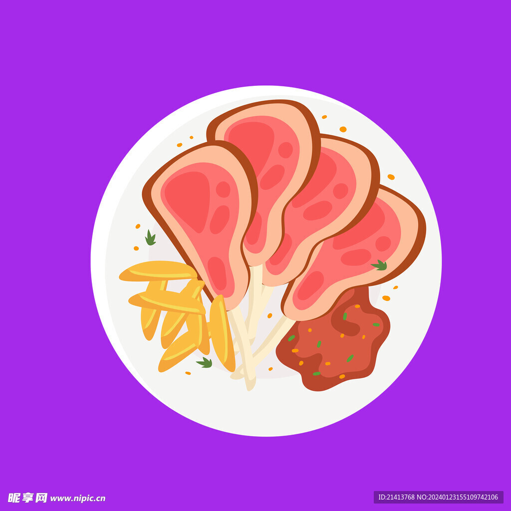 手绘西餐牛排 