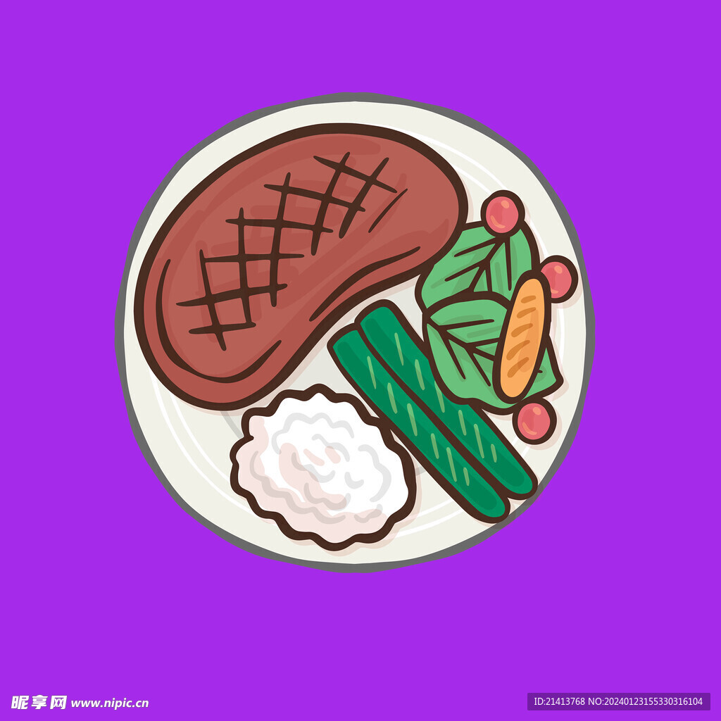 手绘西餐牛排 