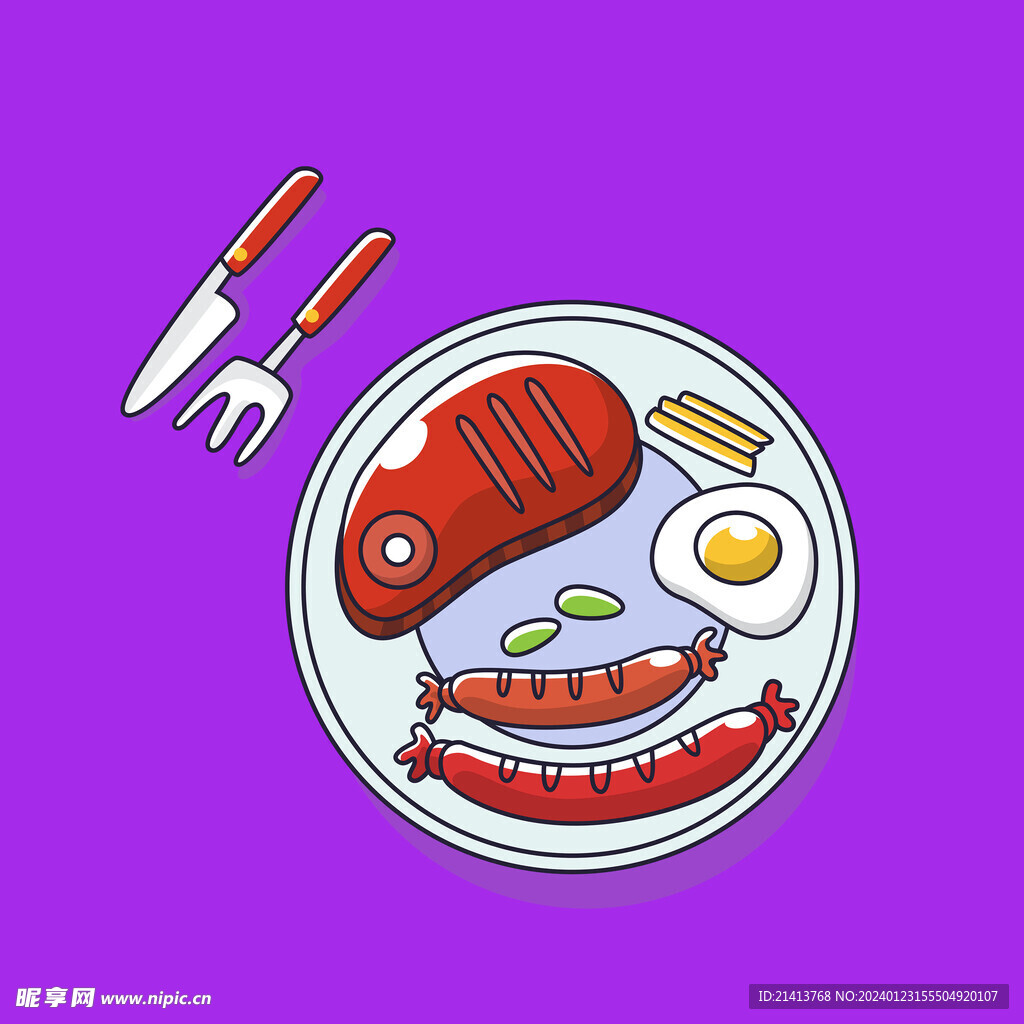 手绘西餐牛排 
