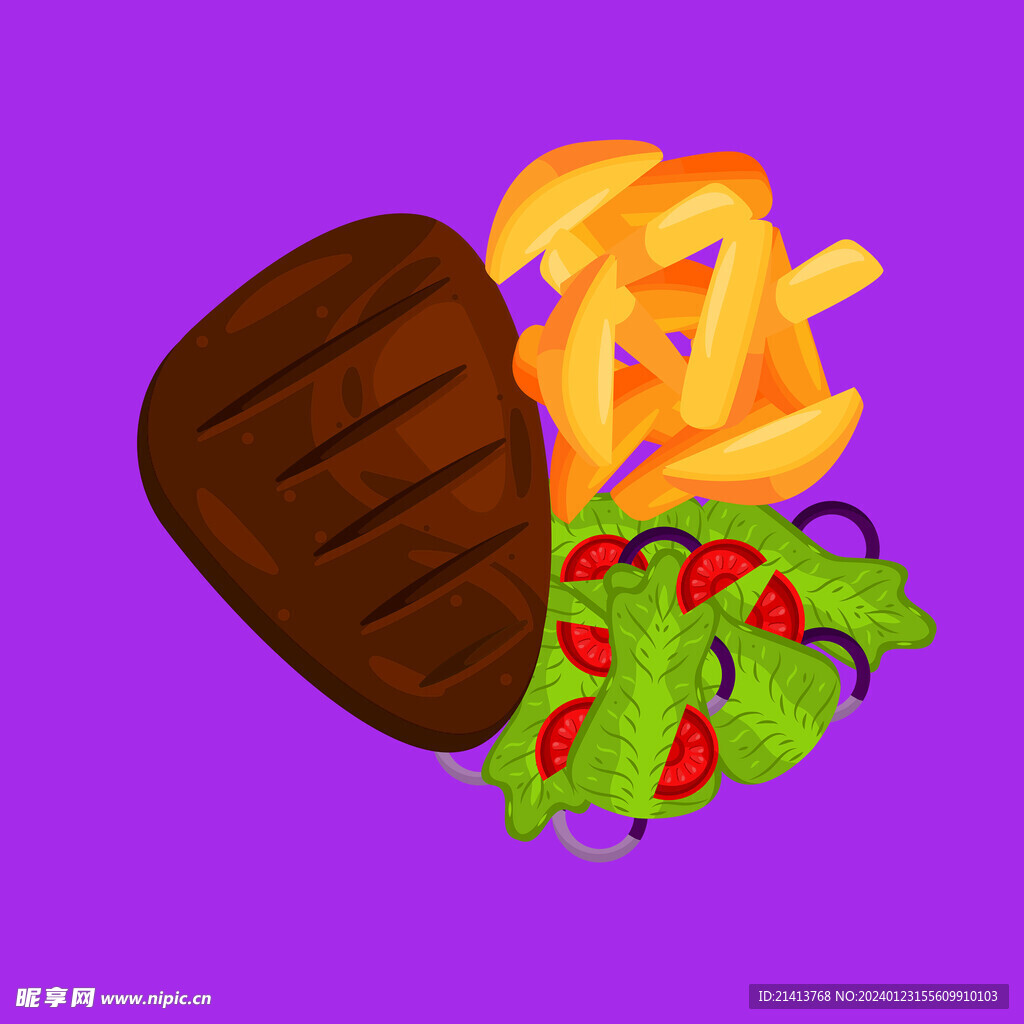 手绘西餐牛排 