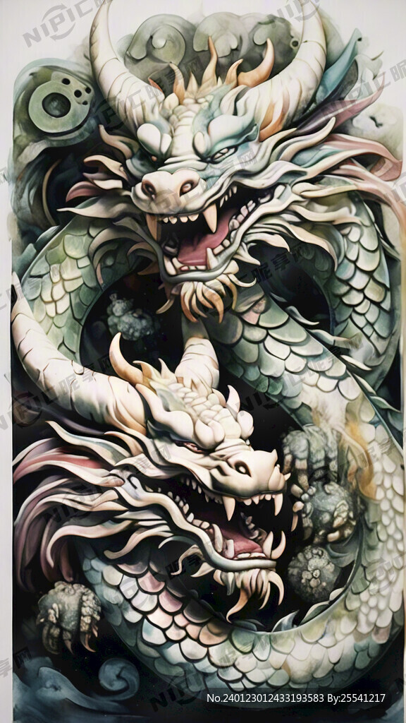 两只祥瑞的中国龙  闭着嘴
