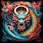 中国龙，正面，彩色国潮风插画，画面左右对称，细节清晰