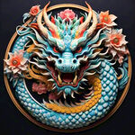 中国龙，正面，彩色国潮风插画，画面左右对称，细节清晰