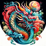 中国龙，正面，彩色国潮风插画，画面左右对称，细节清晰
