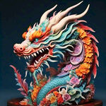 中国龙，正面，彩色国潮风插画，画面左右对称，细节清晰