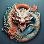 中国龙，正面，彩色国潮风插画，画面左右对称，细节清晰