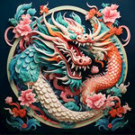 中国龙，正面，彩色国潮风插画，画面左右对称，细节清晰