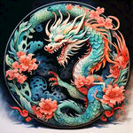 中国龙，正面，彩色国潮风插画，画面左右对称，细节清晰